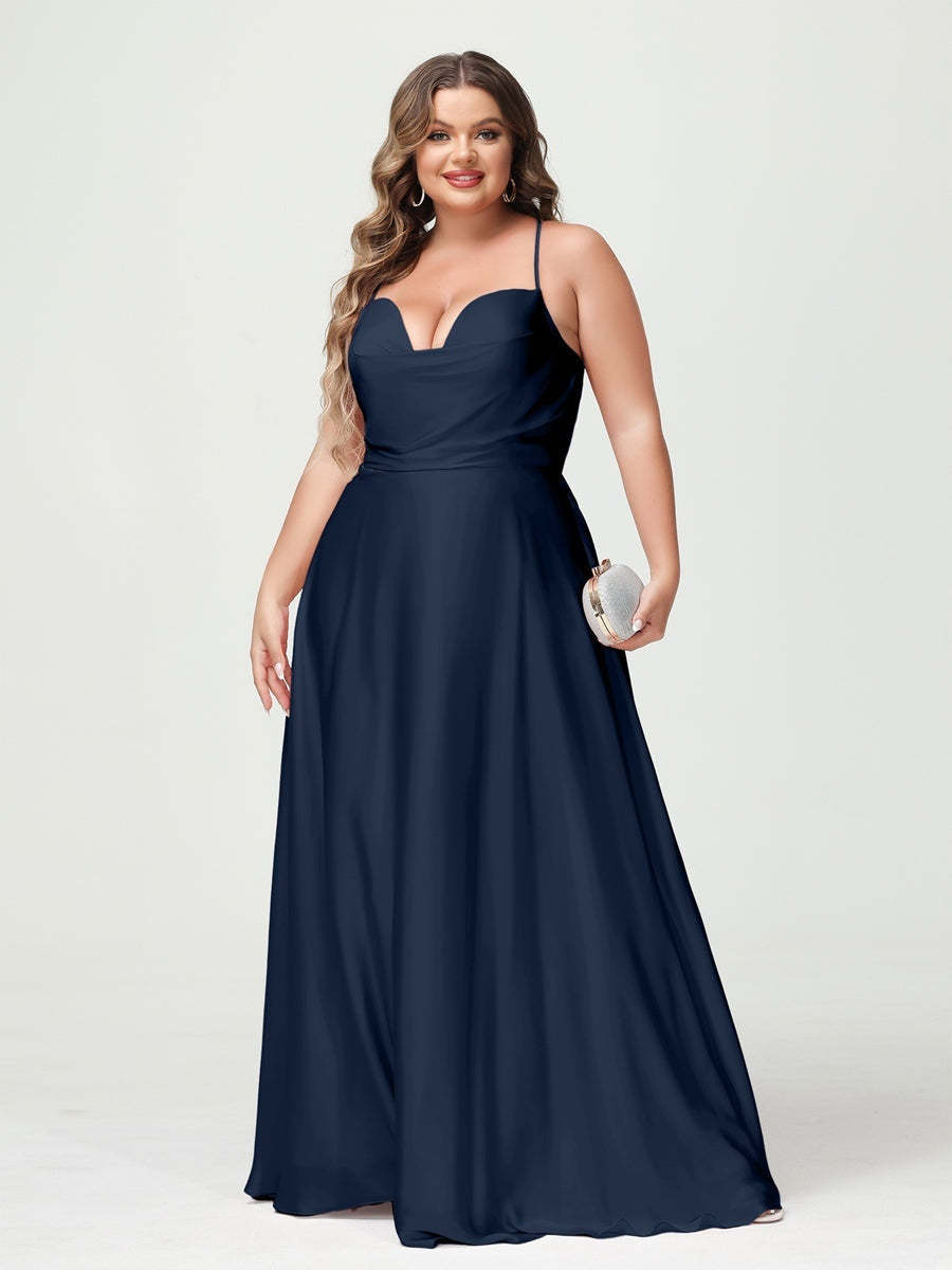 Plus Size Spaghetti Strap A-Line Princess Bridesmaid Dress