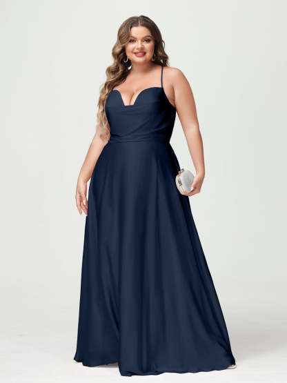 Plus Size Spaghetti Strap A-Line Princess Bridesmaid Dress