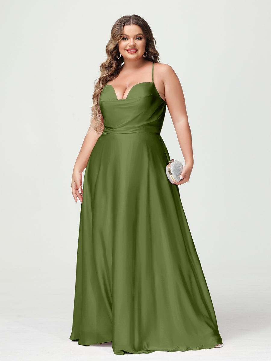 Plus Size Spaghetti Strap A-Line Princess Bridesmaid Dress