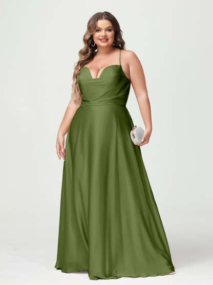 Plus Size Spaghetti Strap A-Line Princess Bridesmaid Dress
