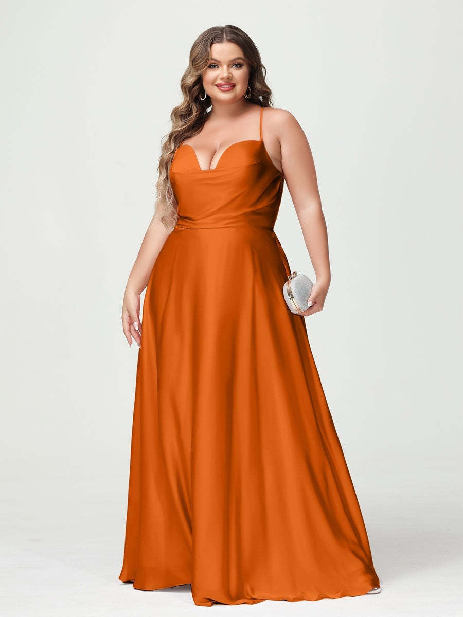 Plus Size Spaghetti Strap A-Line Princess Bridesmaid Dress