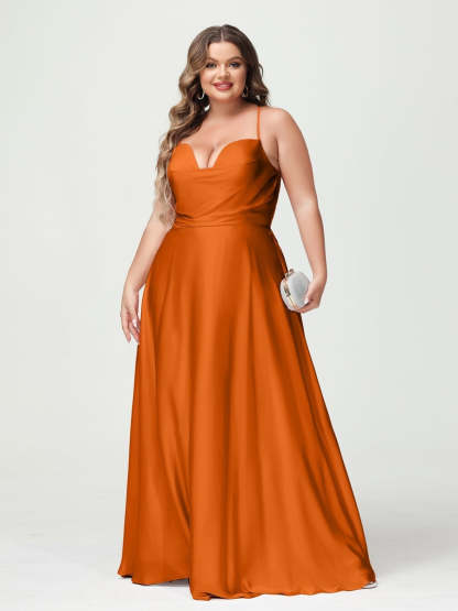 Plus Size Spaghetti Strap A-Line Princess Bridesmaid Dress