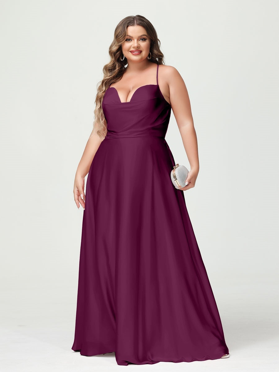 Plus Size Spaghetti Strap A-Line Princess Bridesmaid Dress