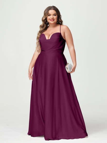 Plus Size Spaghetti Strap A-Line Princess Bridesmaid Dress