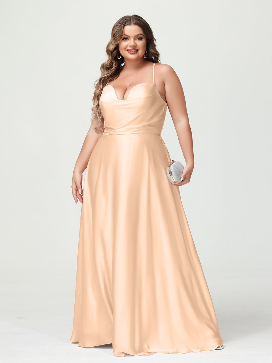 Plus Size Spaghetti Strap A-Line Princess Bridesmaid Dress