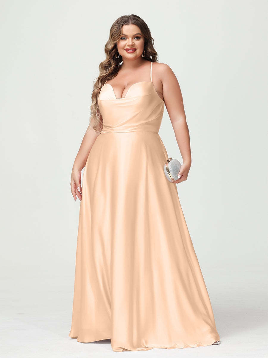 Plus Size Spaghetti Strap A-Line Princess Bridesmaid Dress