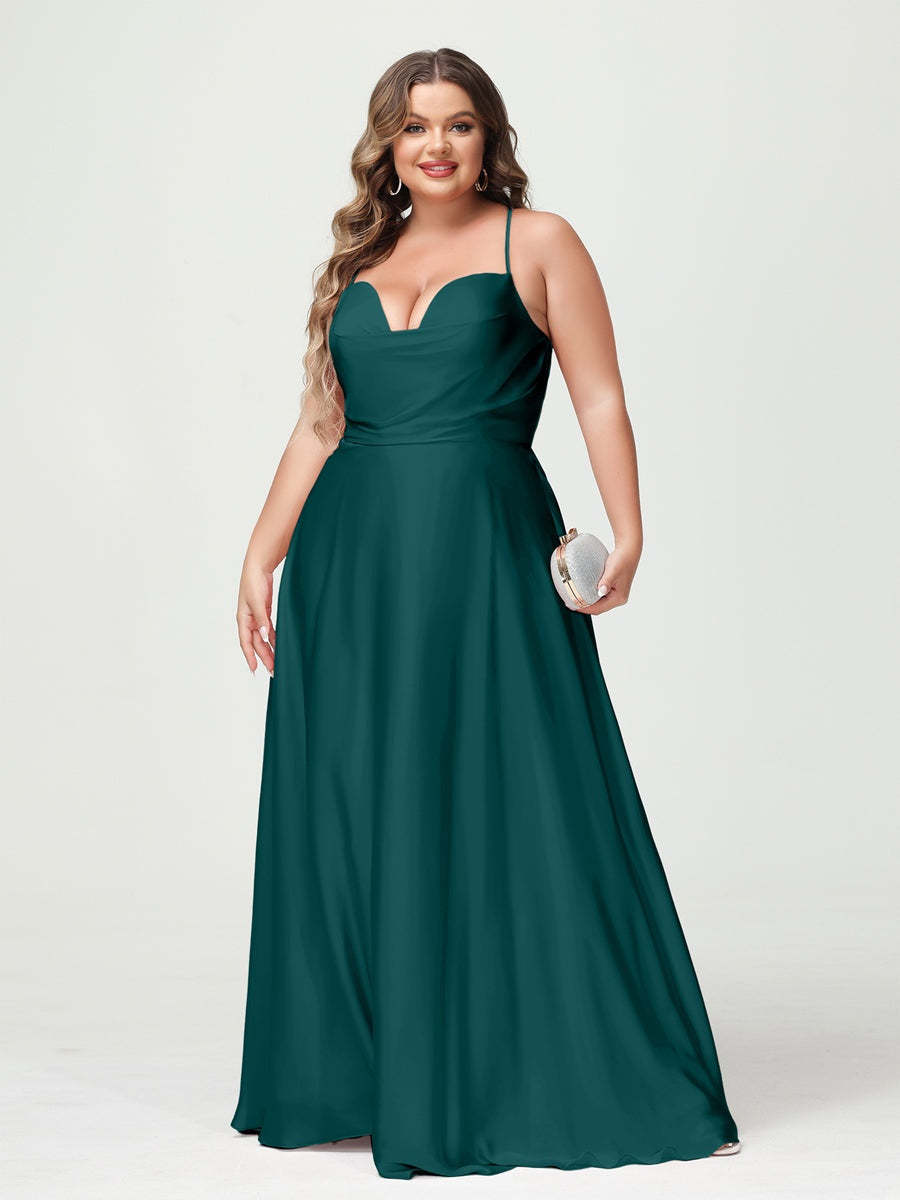 Plus Size Spaghetti Strap A-Line Princess Bridesmaid Dress