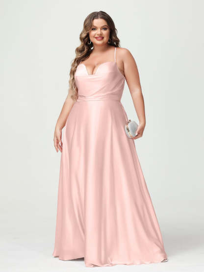 Plus Size Spaghetti Strap A-Line Princess Bridesmaid Dress