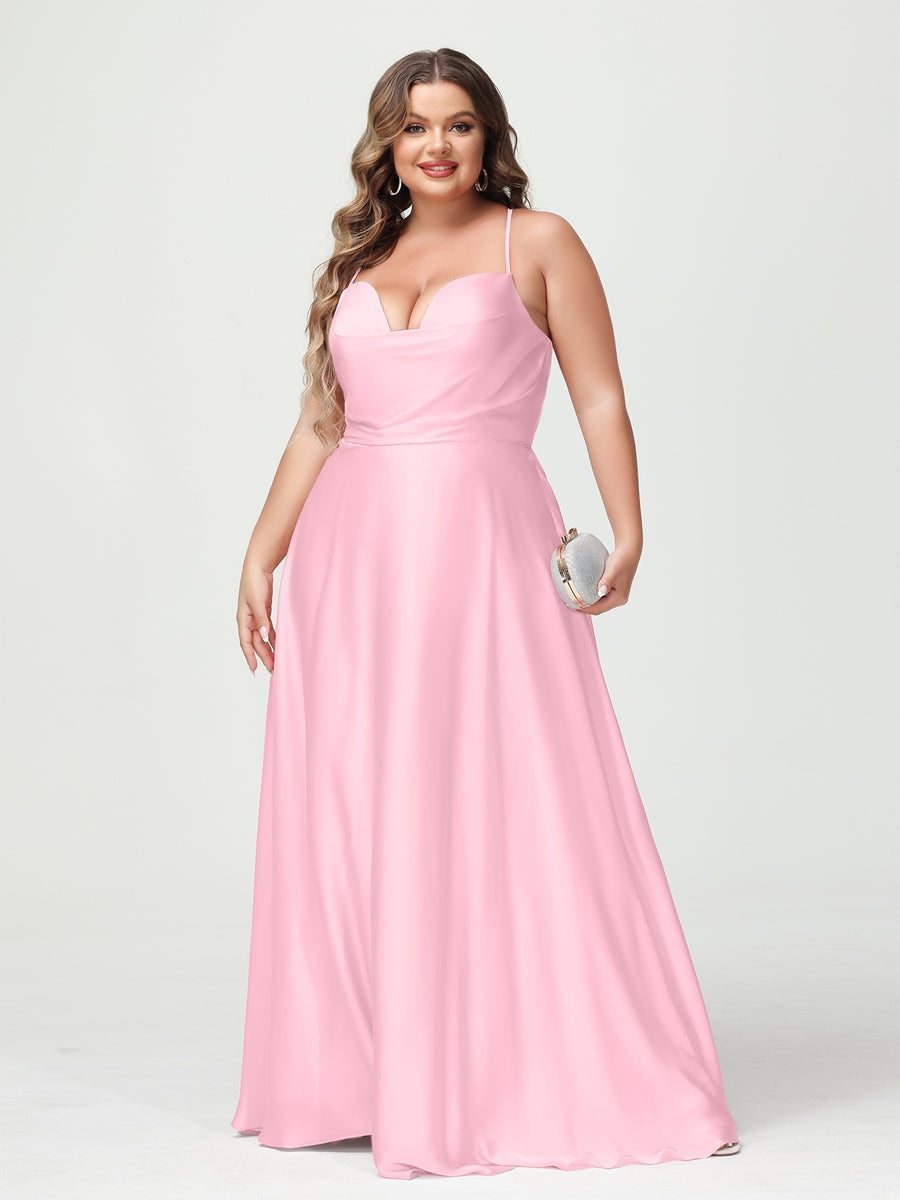 Plus Size Spaghetti Strap A-Line Princess Bridesmaid Dress