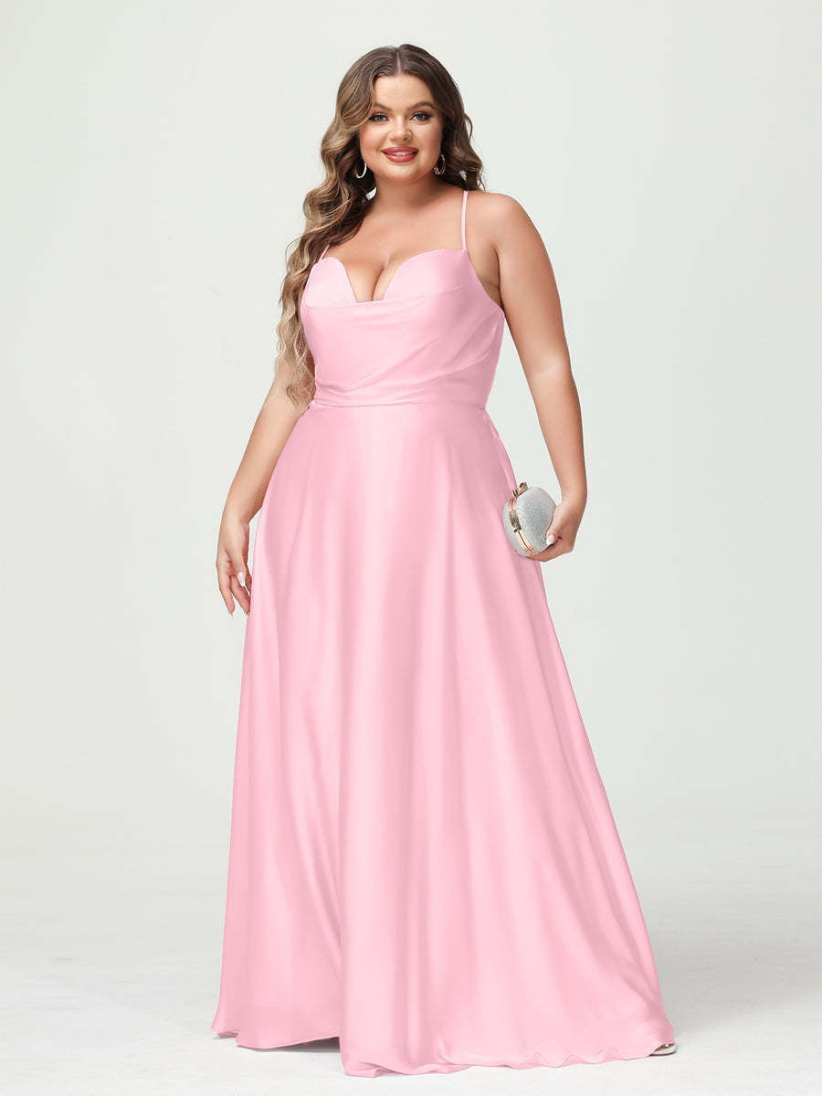 Plus Size Spaghetti Strap A-Line Princess Bridesmaid Dress