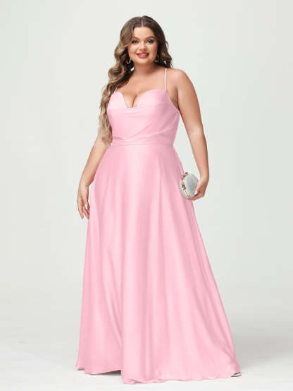 Plus Size Spaghetti Strap A-Line Princess Bridesmaid Dress