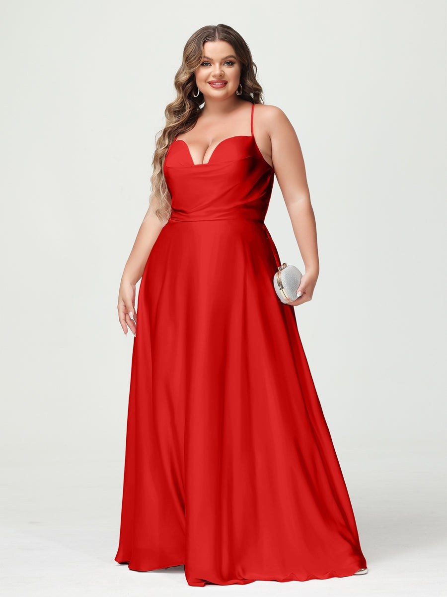 Plus Size Spaghetti Strap A-Line Princess Bridesmaid Dress
