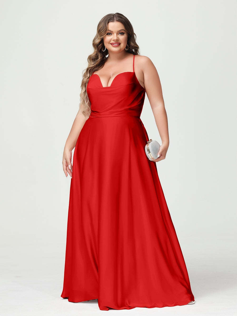 Plus Size Spaghetti Strap A-Line Princess Bridesmaid Dress
