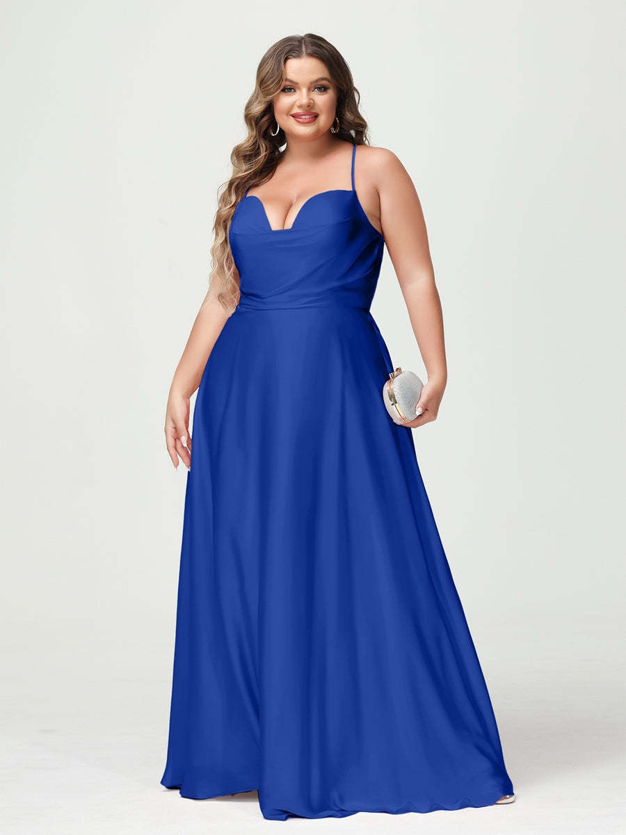 Plus Size Spaghetti Strap A-Line Princess Bridesmaid Dress
