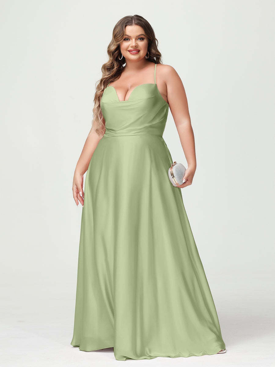 Plus Size Spaghetti Strap A-Line Princess Bridesmaid Dress