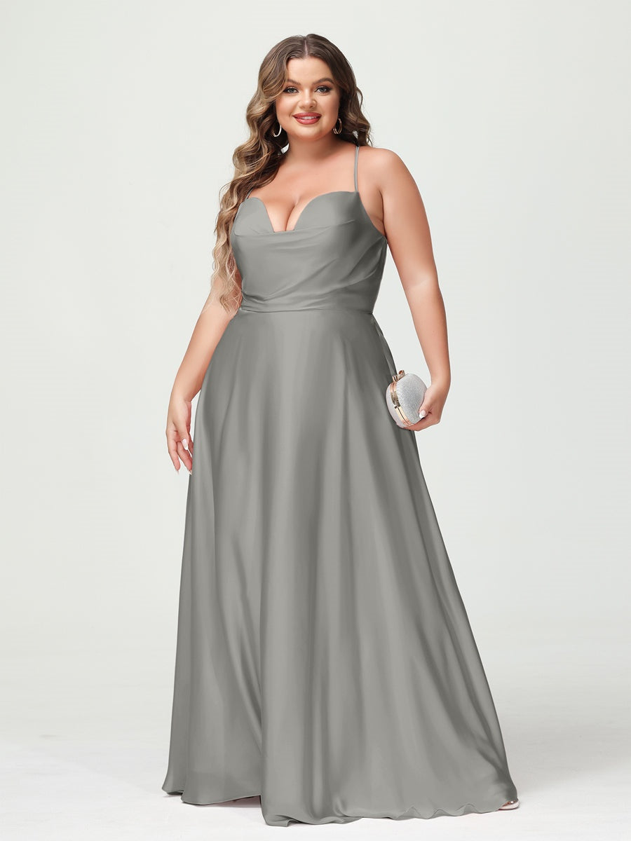 Plus Size Spaghetti Strap A-Line Princess Bridesmaid Dress