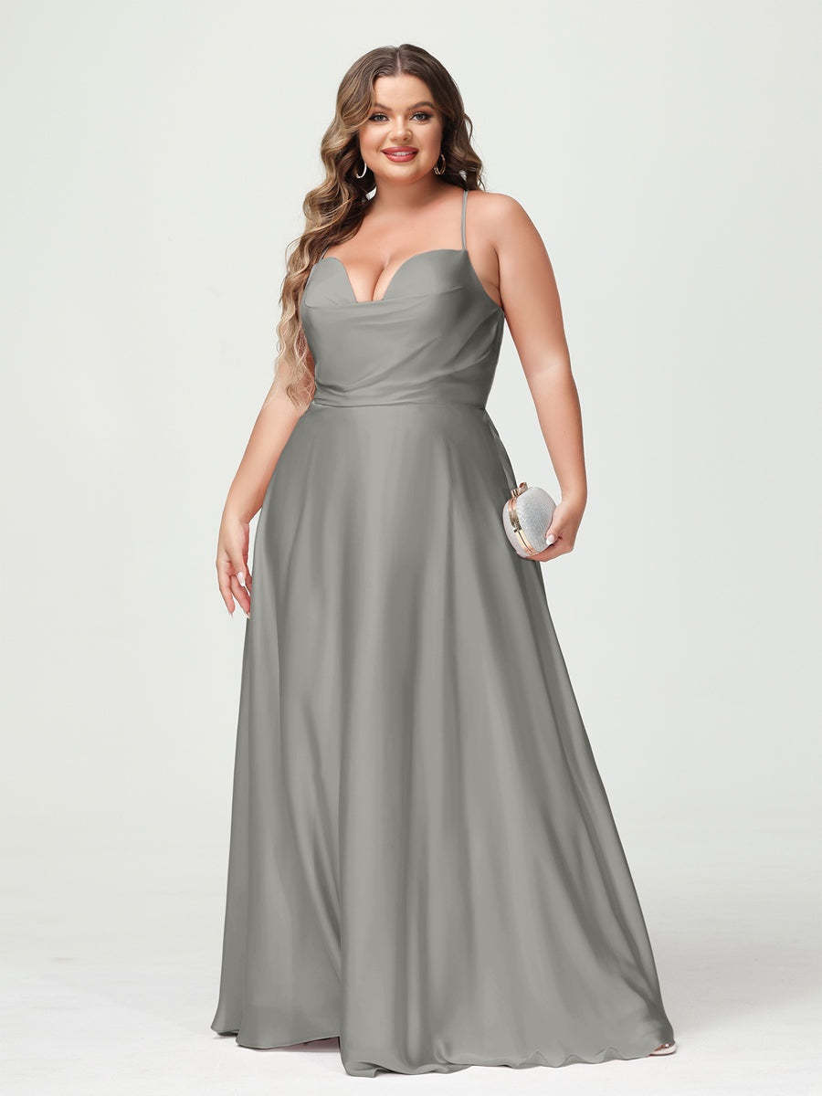 Plus Size Spaghetti Strap A-Line Princess Bridesmaid Dress