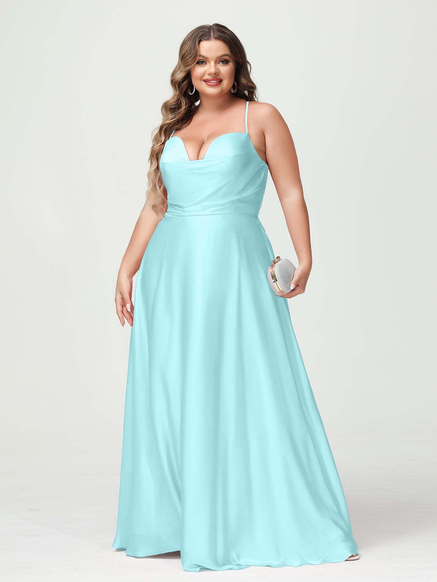 Plus Size Spaghetti Strap A-Line Princess Bridesmaid Dress