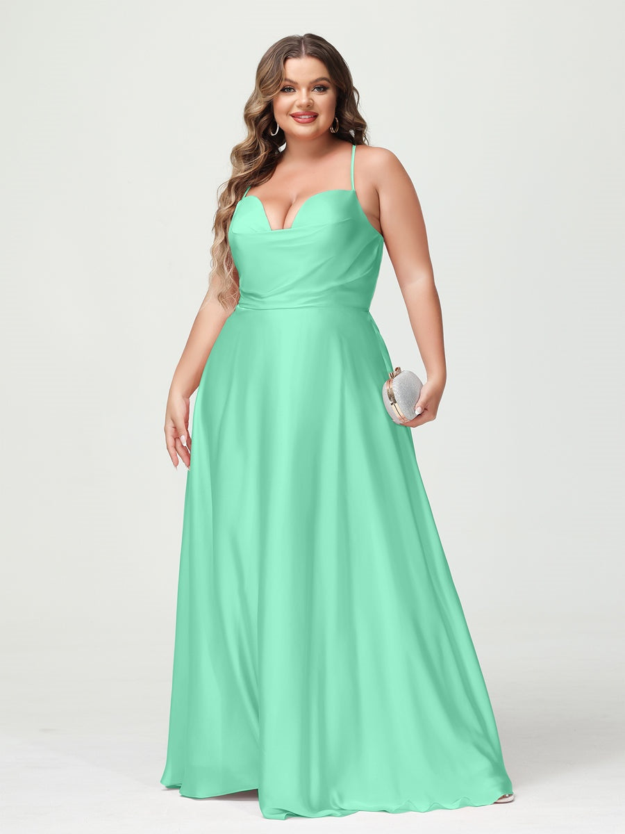 Plus Size Spaghetti Strap A-Line Princess Bridesmaid Dress