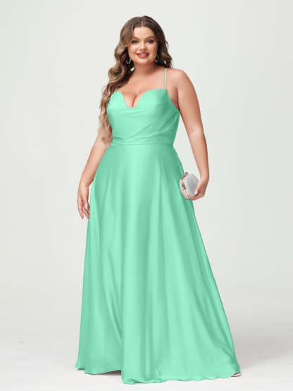 Plus Size Spaghetti Strap A-Line Princess Bridesmaid Dress