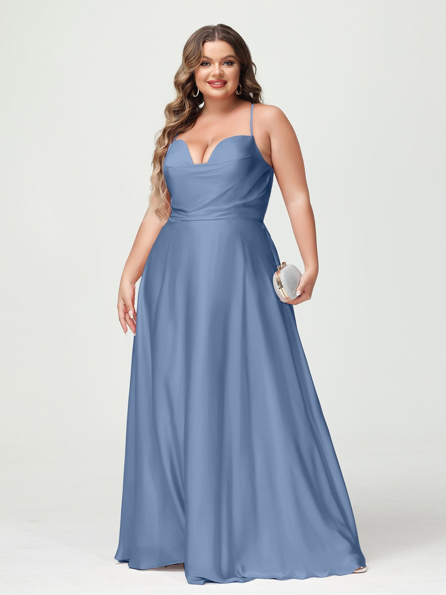 Plus Size Spaghetti Strap A-Line Princess Bridesmaid Dress