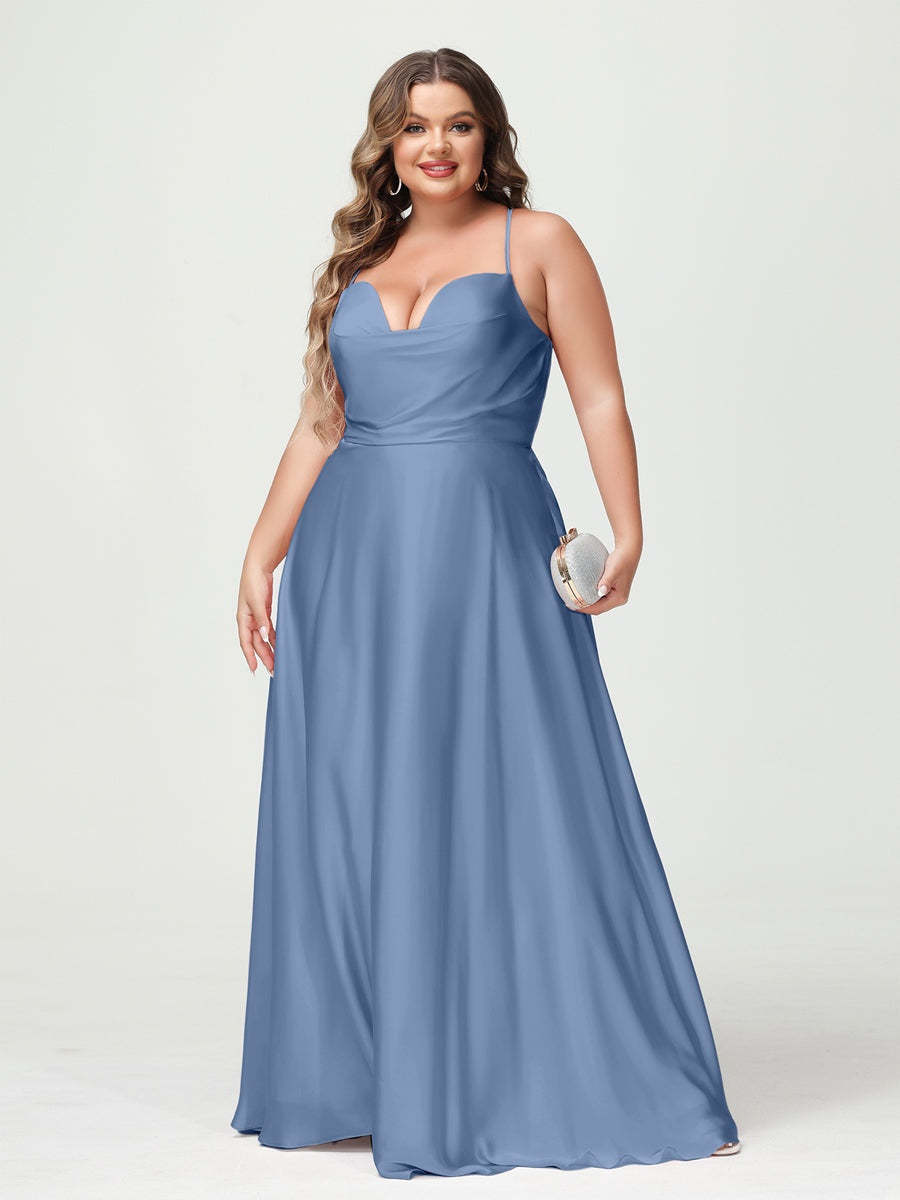 Plus Size Spaghetti Strap A-Line Princess Bridesmaid Dress