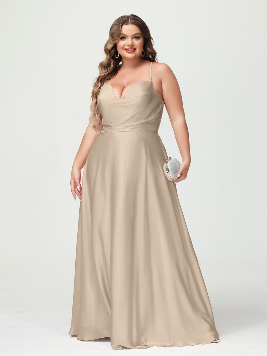 Plus Size Spaghetti Strap A-Line Princess Bridesmaid Dress
