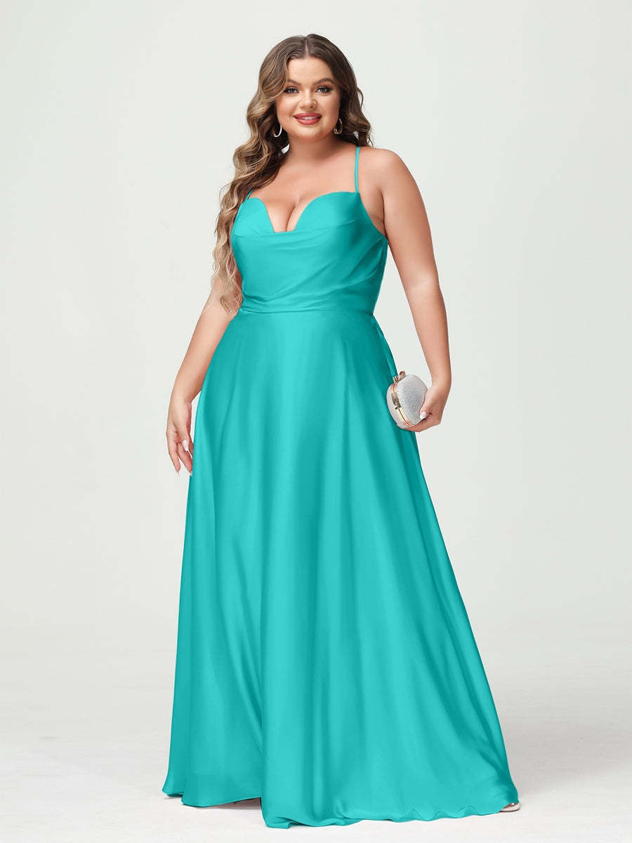 Plus Size Spaghetti Strap A-Line Princess Bridesmaid Dress