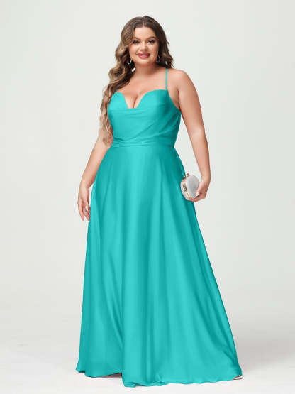 Plus Size Spaghetti Strap A-Line Princess Bridesmaid Dress