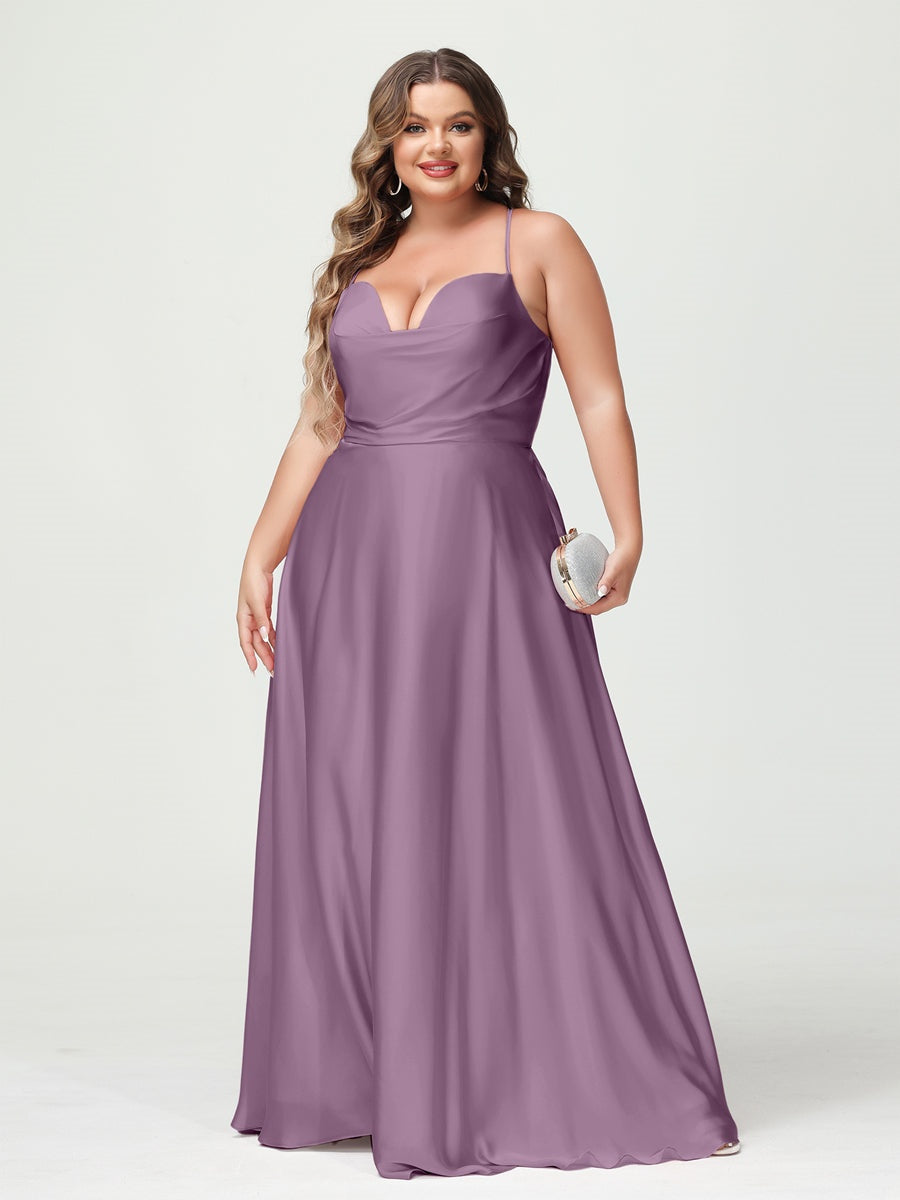 Plus Size Spaghetti Strap A-Line Princess Bridesmaid Dress