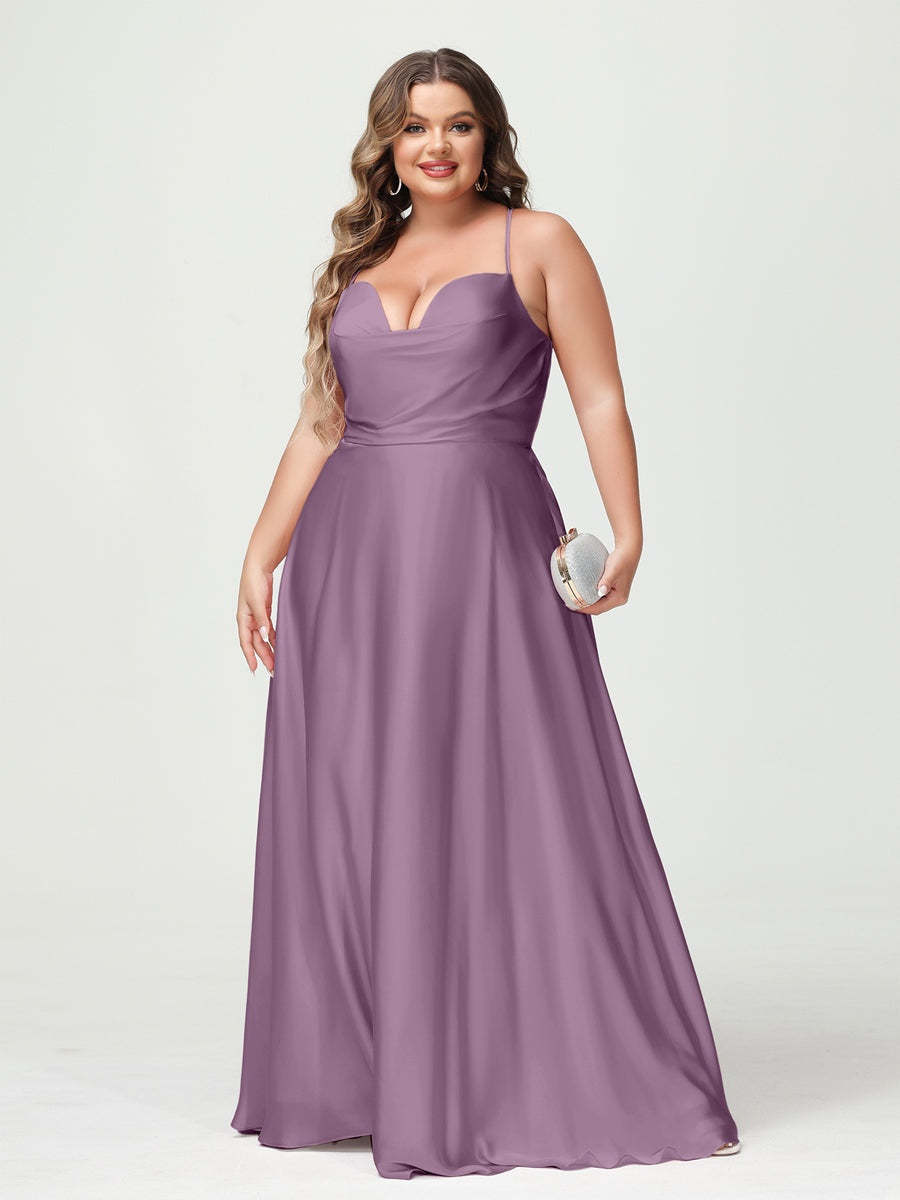 Plus Size Spaghetti Strap A-Line Princess Bridesmaid Dress