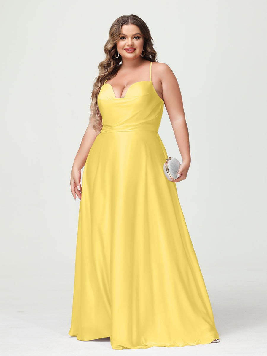 Plus Size Spaghetti Strap A-Line Princess Bridesmaid Dress