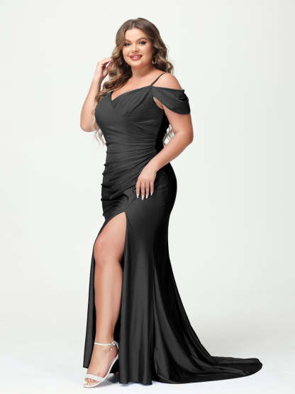 Plus Size V-Neck Mermaid Maxi Dress with Spaghetti Straps and Side Split