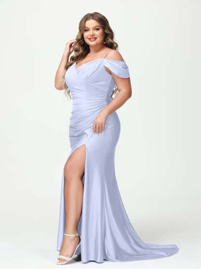 Plus Size V-Neck Mermaid Maxi Dress with Spaghetti Straps and Side Split