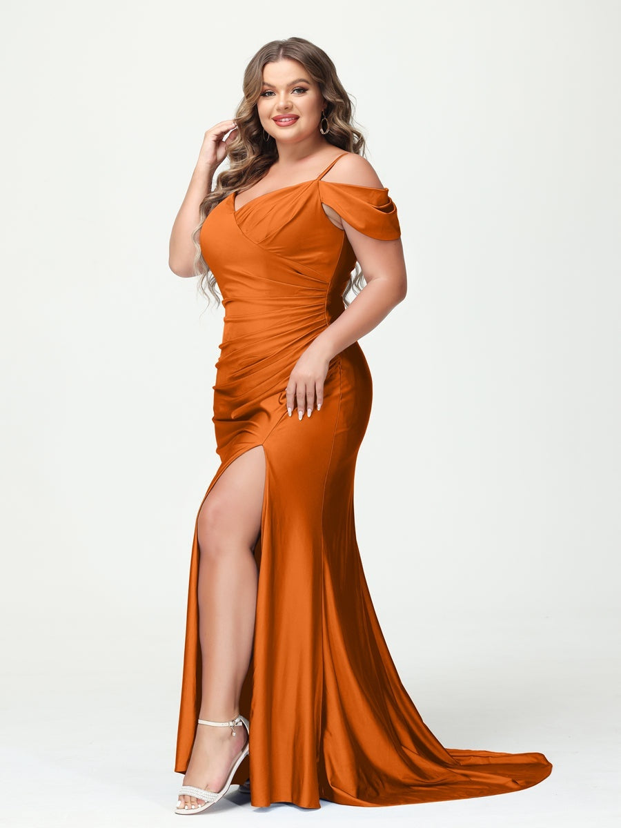 Plus Size V-Neck Mermaid Maxi Dress with Spaghetti Straps and Side Split