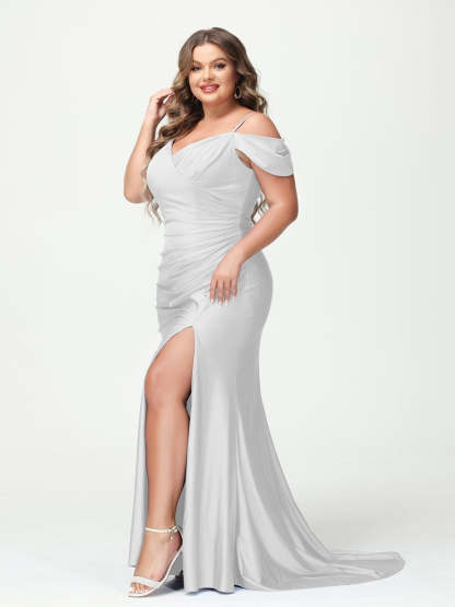 Plus Size V-Neck Mermaid Maxi Dress with Spaghetti Straps and Side Split