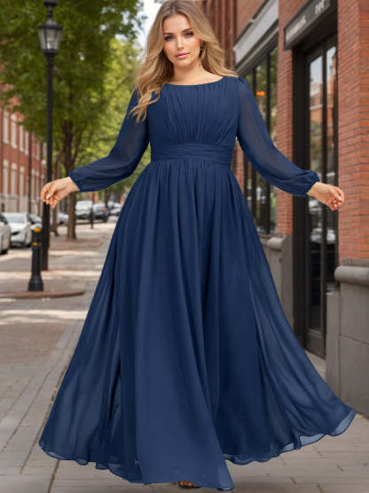 Plus Size Floor-Length A-Line Bridesmaid Dress with Ruffles and Scoop Neckline