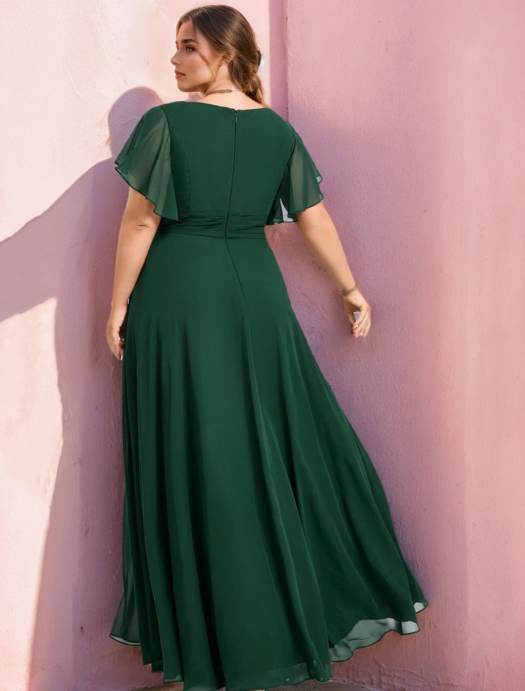 Plus Size Floor-Length Chiffon Bridesmaid Dress with V-Neck and Side Split