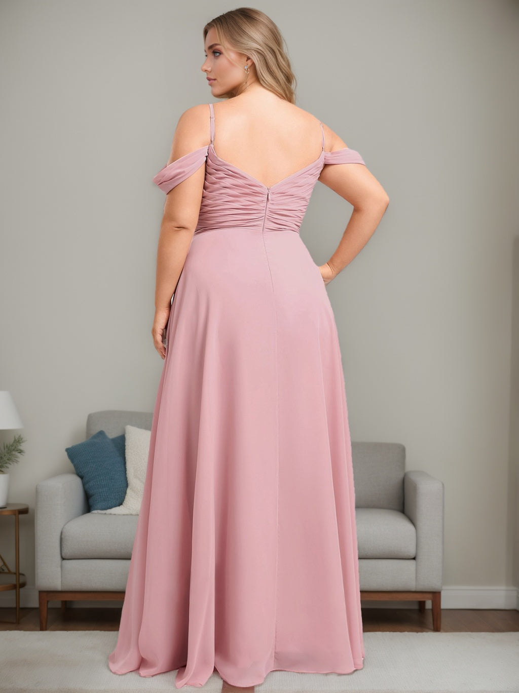 Princess A-Line Floor-Length Plus Size Bridesmaid Dress with Spaghetti Straps and Ruffles