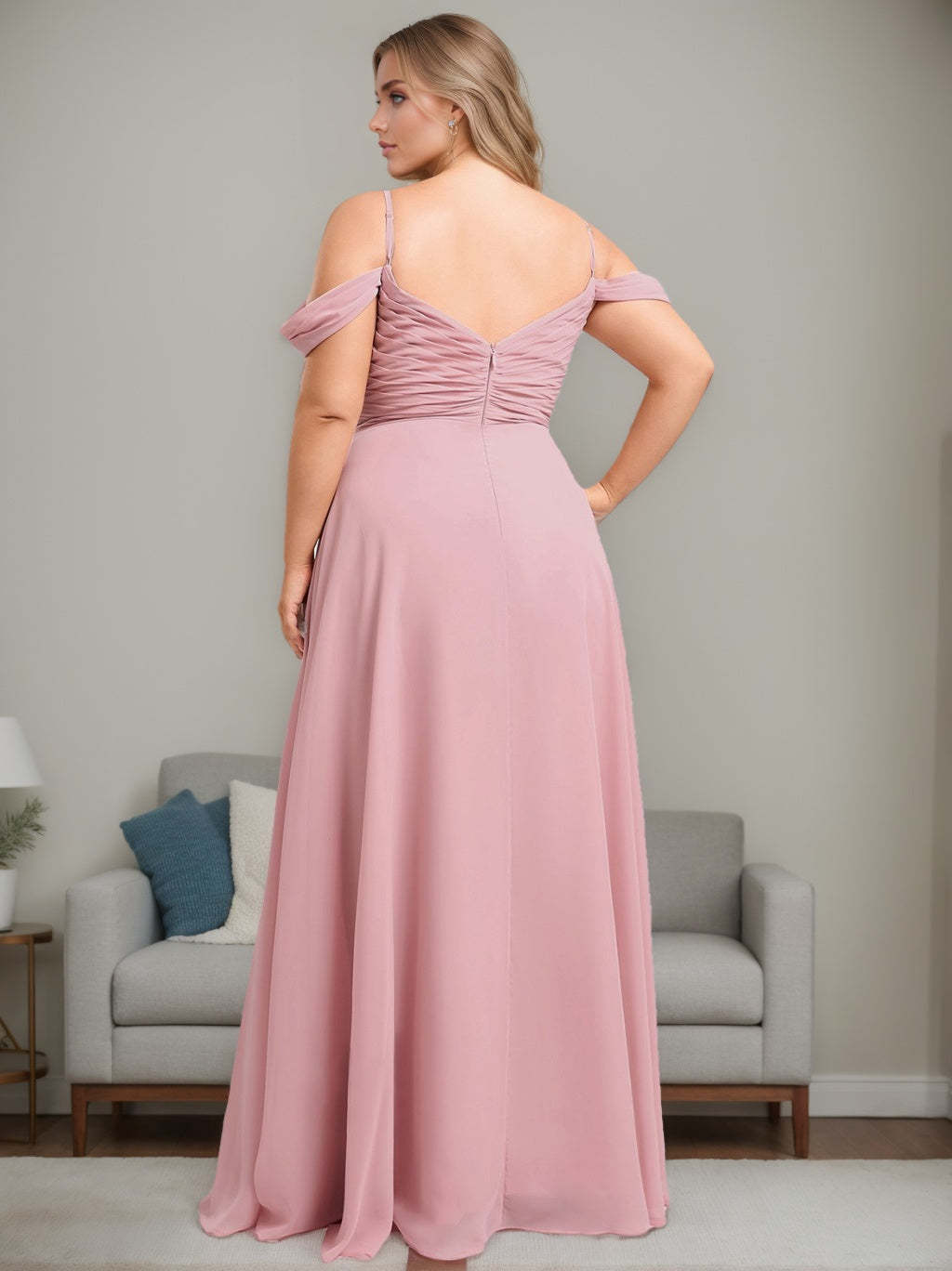 Princess A-Line Spaghetti Strap Floor-Length Plus Size Ruffled Bridesmaid Dress
