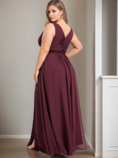 Plus Size Floor-Length Chiffon Bridesmaid Dress in A-Line/Princess Style With Scoop Neck and Ruffles