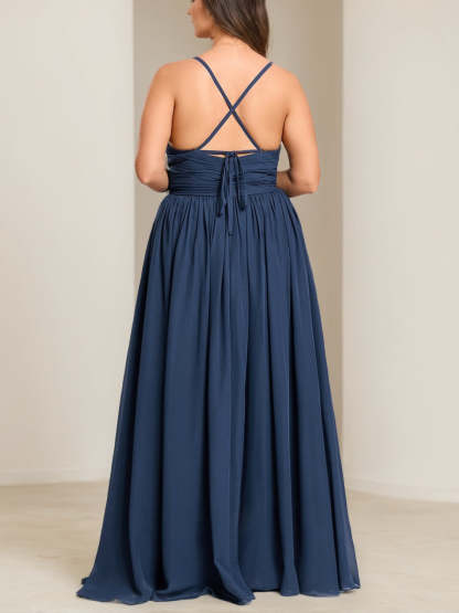 Plus Size V-Neck Spaghetti Strap Princess A-Line Bridesmaid Dress with Ruffles