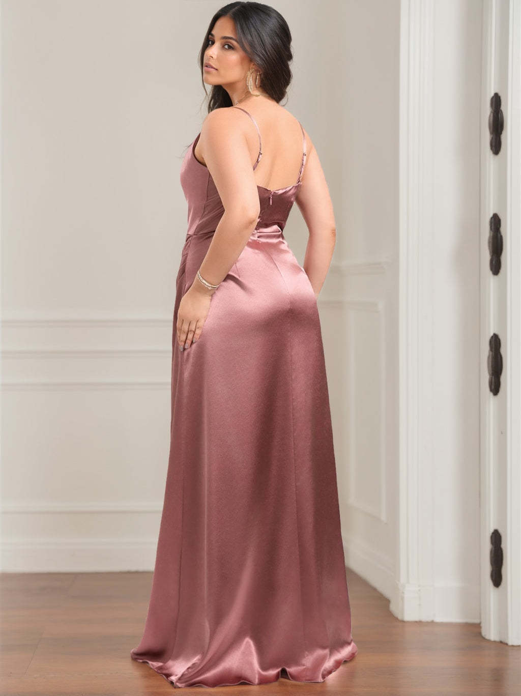 Princess A-Line Stretch Satin Plus Size Floor-Length Bridesmaid Dress Without Sleeves