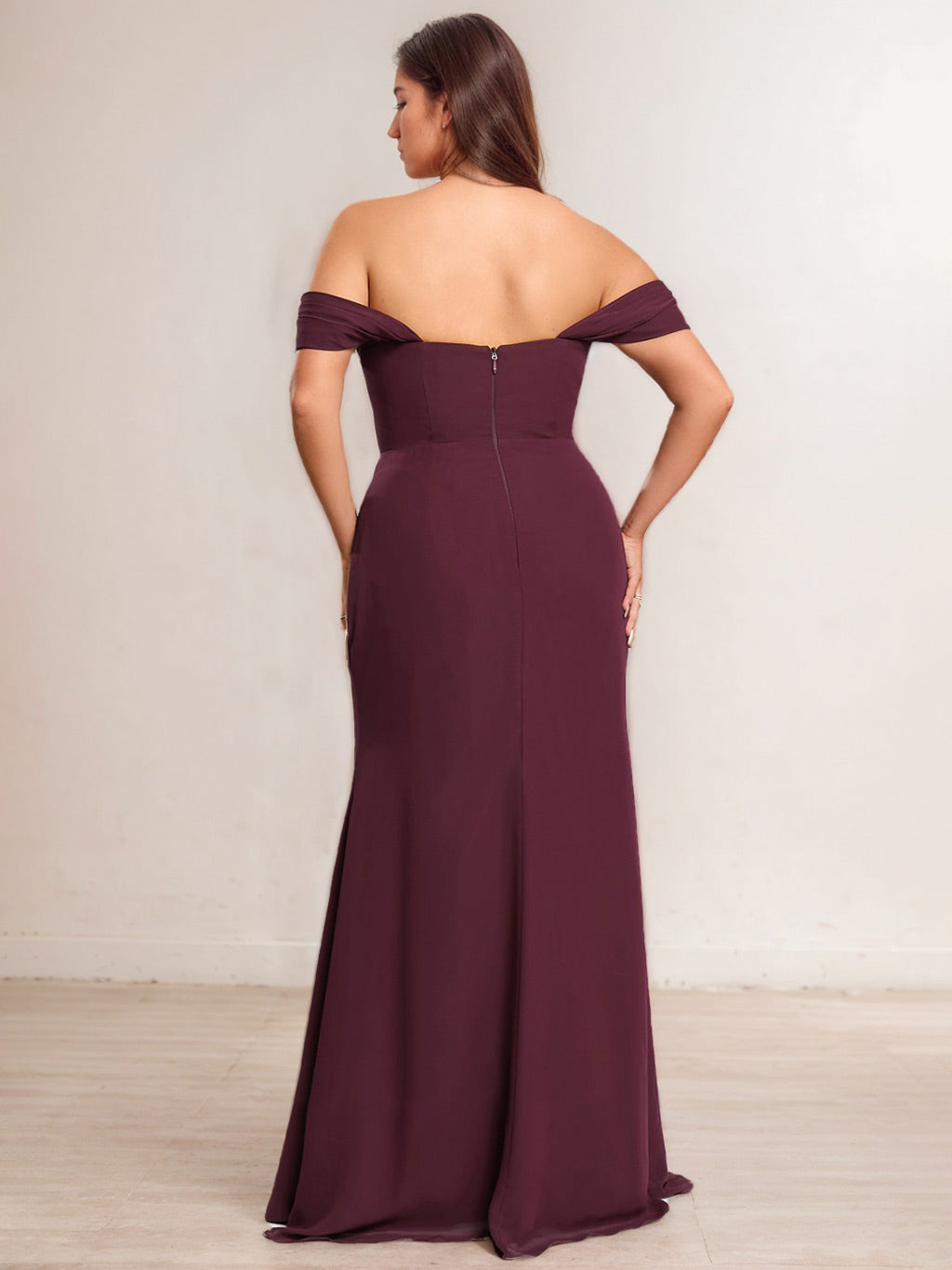 Plus Size Floor-Length A-Line Bridesmaid Dresses with Ruffles and Off-the-Shoulder Princess Neckline