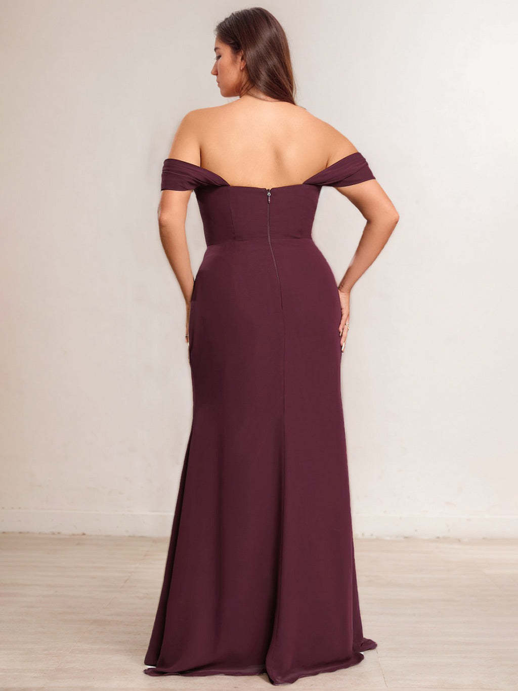 Plus Size Floor-Length A-Line Bridesmaid Dresses with Ruffles and Off-the-Shoulder Princess Neckline