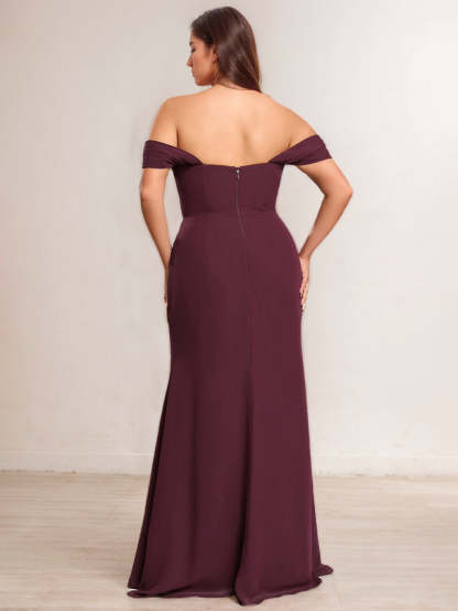 Plus Size Floor-Length A-Line Bridesmaid Dresses with Ruffles and Off-the-Shoulder Princess Neckline