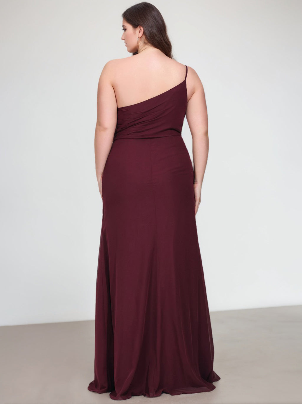 One-Shoulder A-Line Floor-Length Chiffon Plus Size Bridesmaid Dress with Ruffles