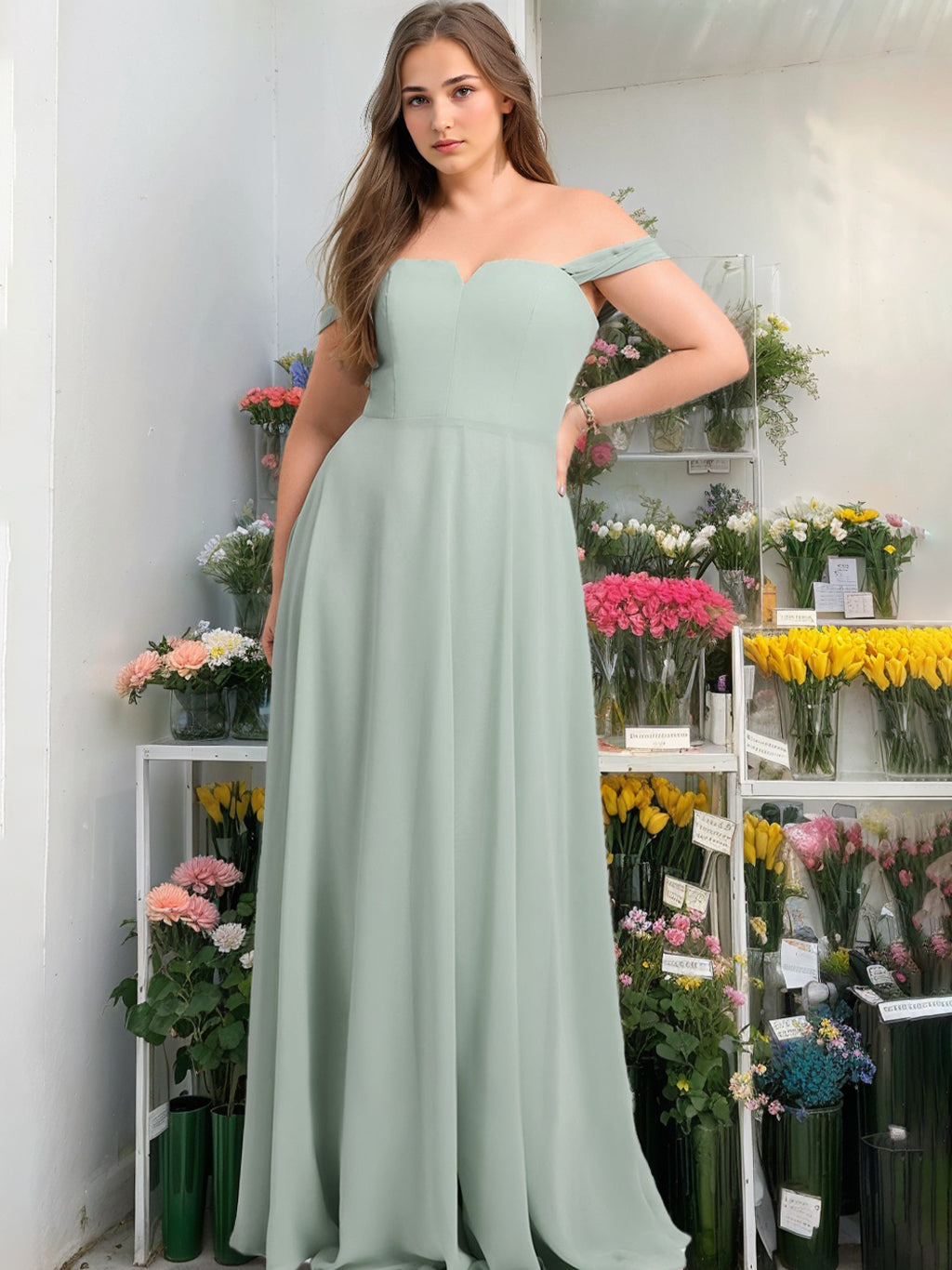 Plus Size Off-the-Shoulder A-Line Princess Bridesmaid Dresses in Floor-Length Square Design