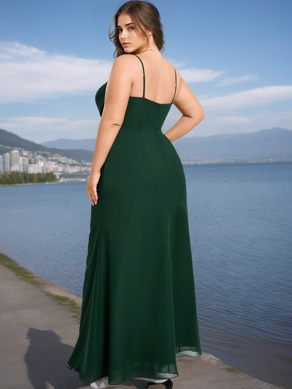 Plus Size Sleeveless Bridesmaid Dresses with Mermaid/Trumpet Silhouette Spaghetti Straps and Ruffled Cowl Neck-BMbridal.UK