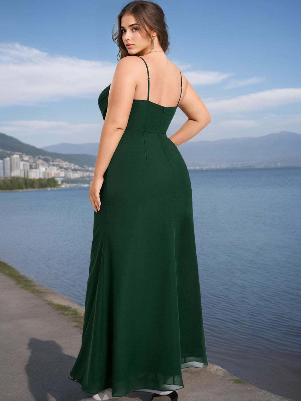 Plus Size Sleeveless Bridesmaid Dresses with Mermaid/Trumpet Silhouette Spaghetti Straps and Ruffled Cowl Neck-BMbridal.UK